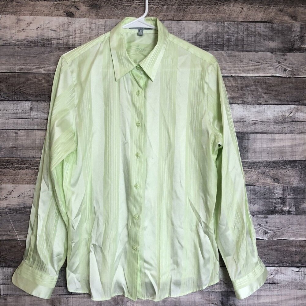Foxcroft Women's Wrinkle Free Shaped Fit Lime Green Shirt Size 10 cotton blend